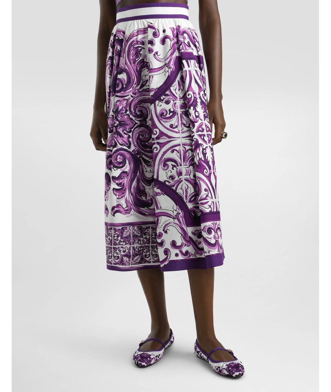 DOLCE&GABBANA Фиолетовая хлопковая юбка миди, фото 4