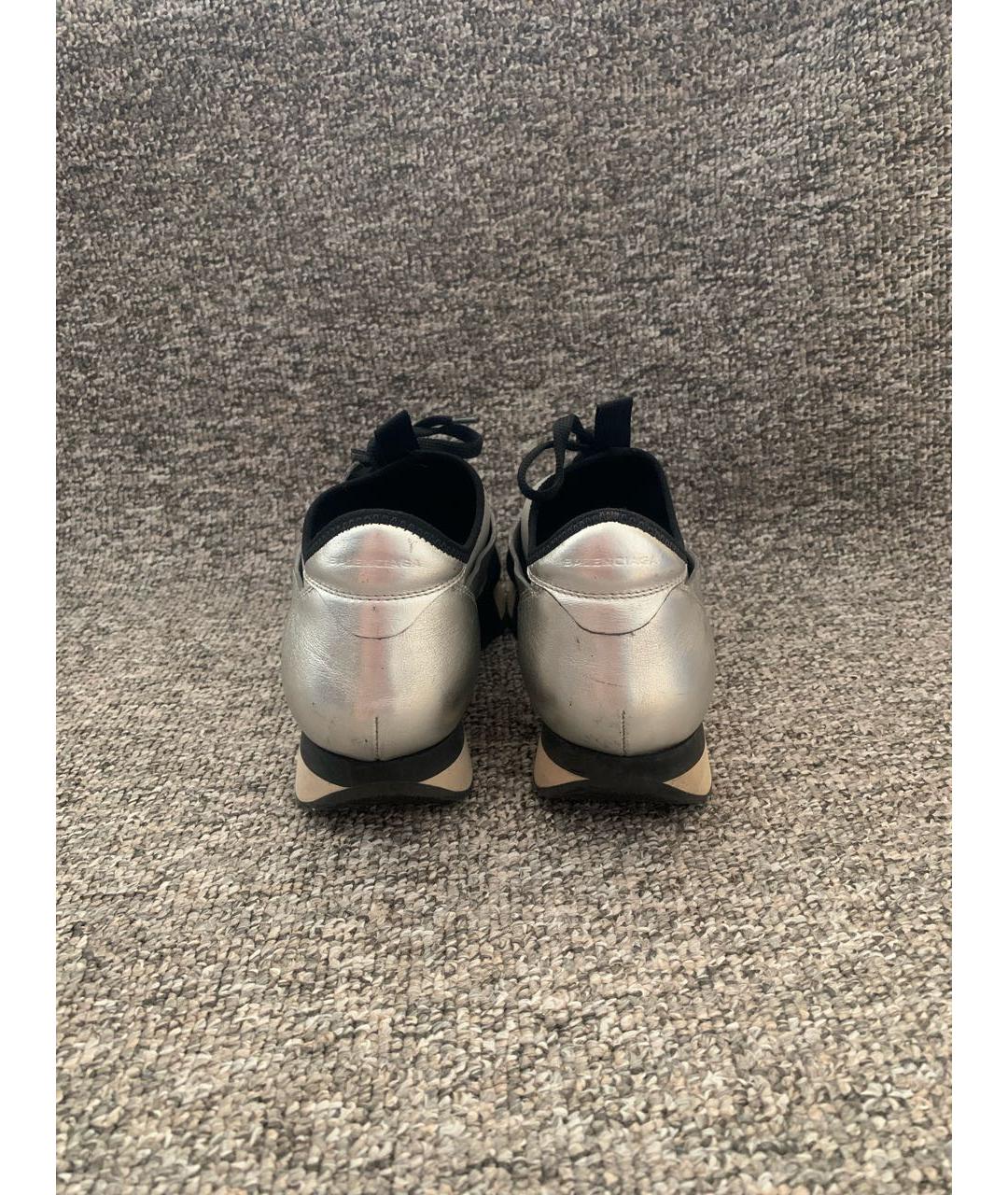 BALENCIAGA Серебряные кожаные кроссовки, фото 4