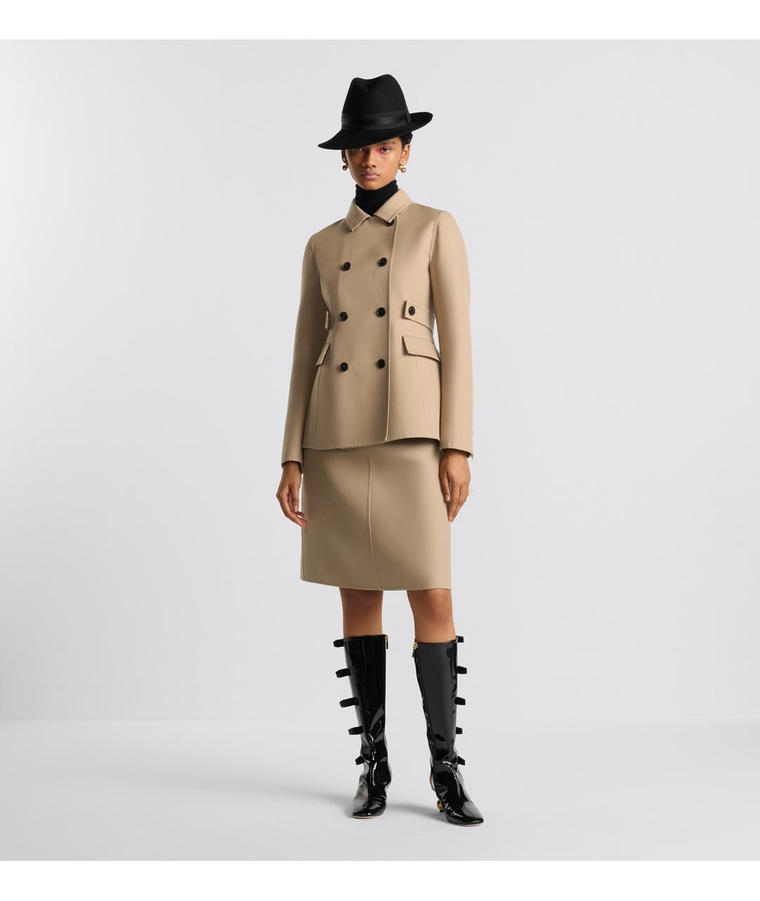 CHRISTIAN DIOR Бежевая шерстяная юбка миди, фото 3