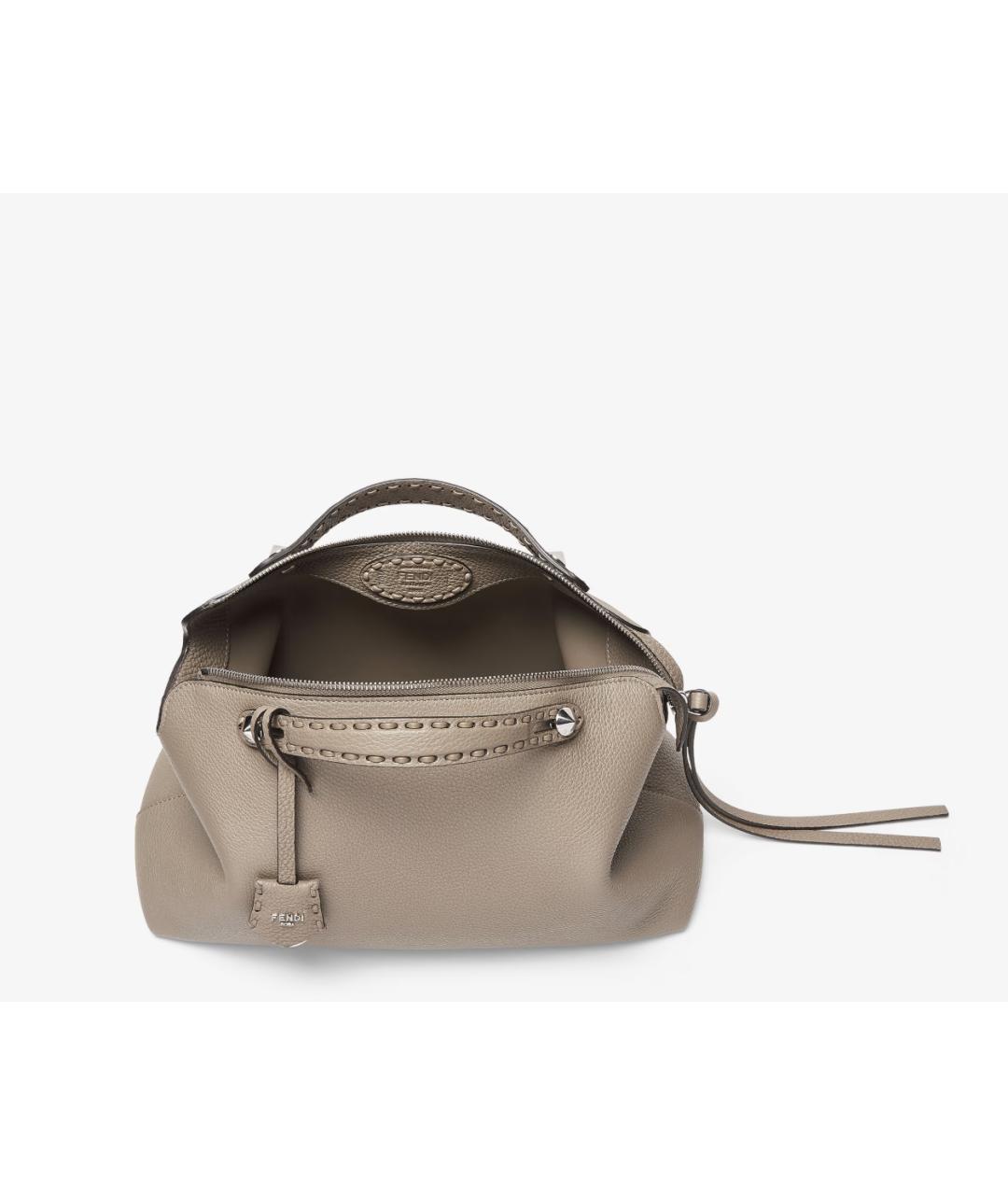 FENDI Бежевая кожаная сумка с короткими ручками, фото 4