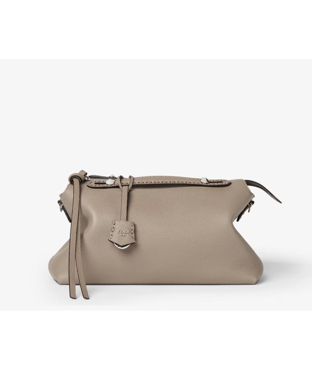 FENDI Бежевая кожаная сумка с короткими ручками, фото 6
