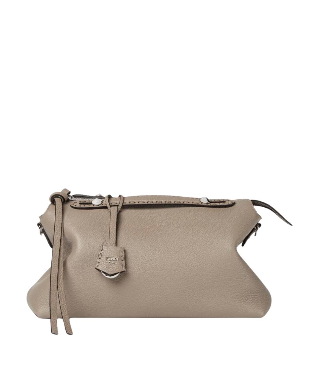 FENDI Бежевая кожаная сумка с короткими ручками, фото 1