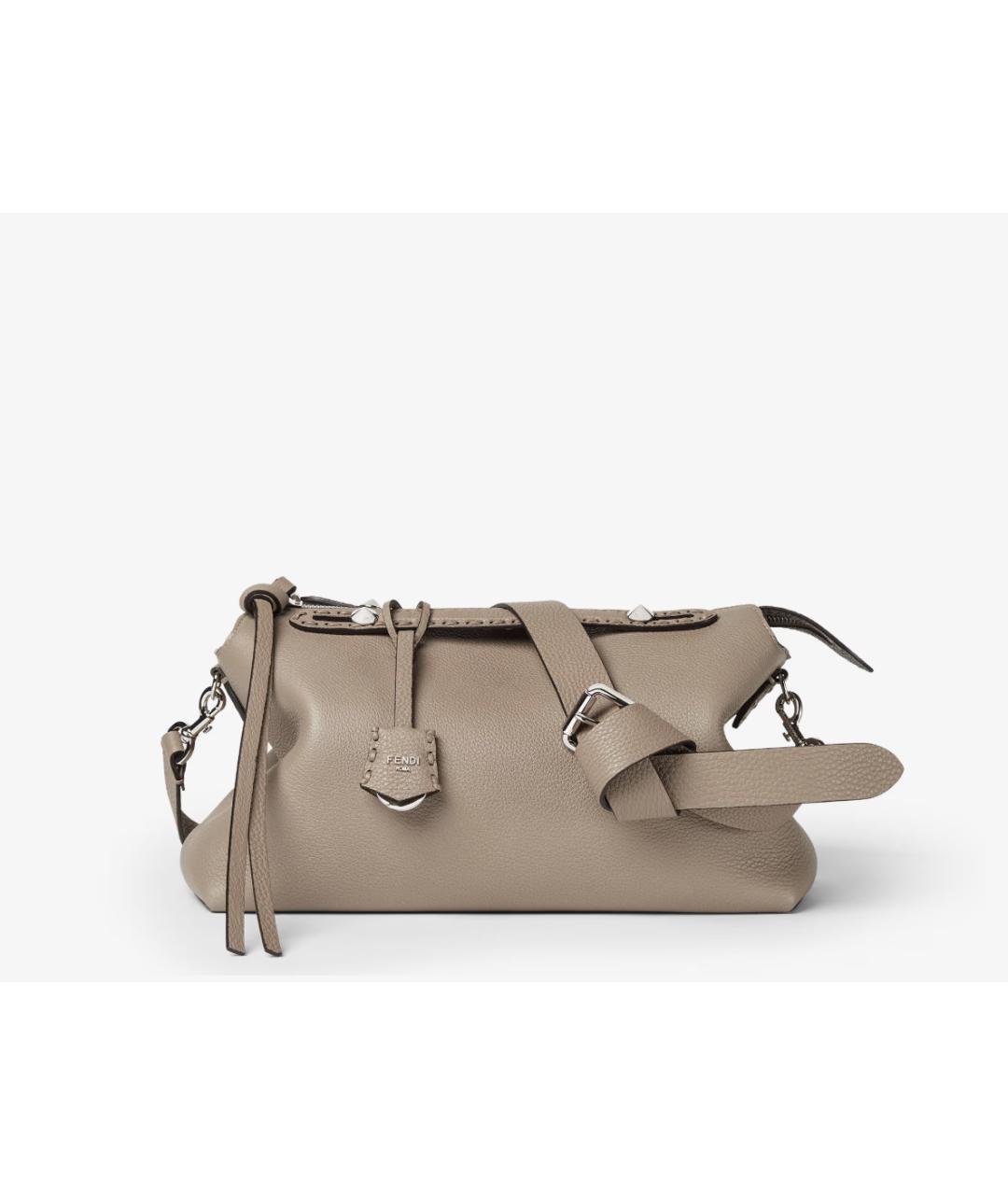 FENDI Бежевая кожаная сумка с короткими ручками, фото 3