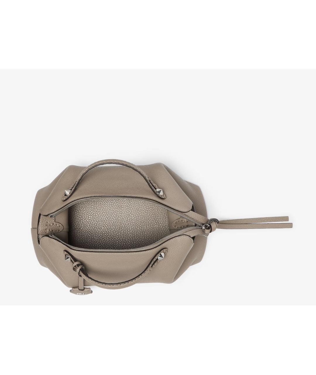 FENDI Бежевая кожаная сумка с короткими ручками, фото 5