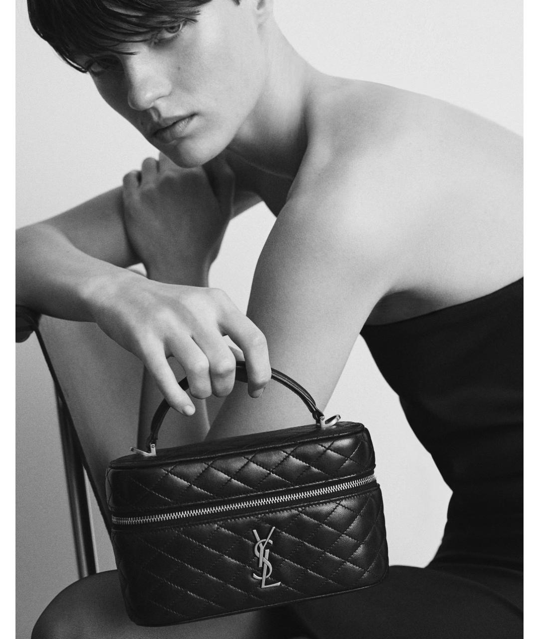 SAINT LAURENT Черная кожаная сумка с короткими ручками, фото 2