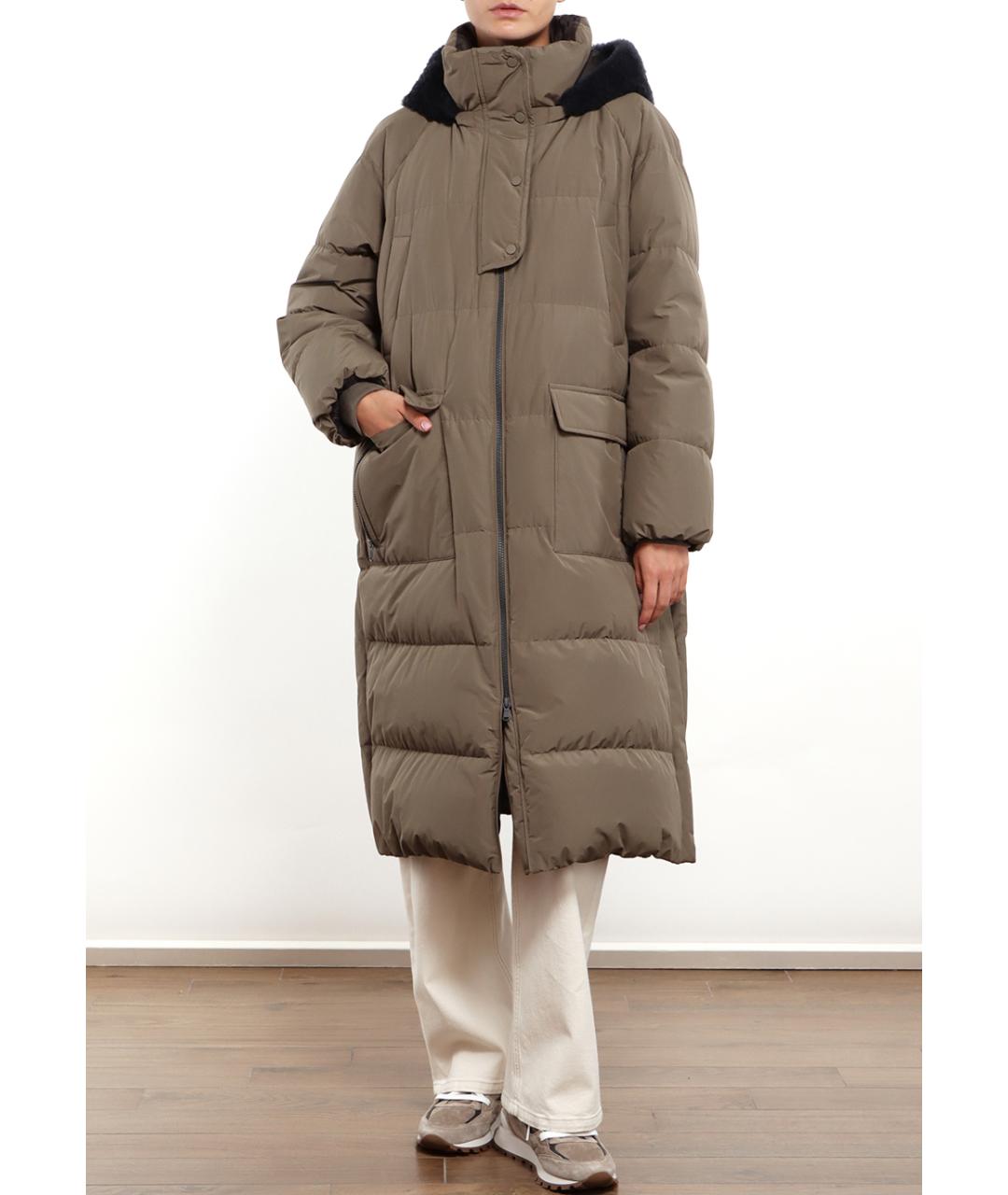 BRUNELLO CUCINELLI Коричневый полиэстеровый пуховик, фото 3