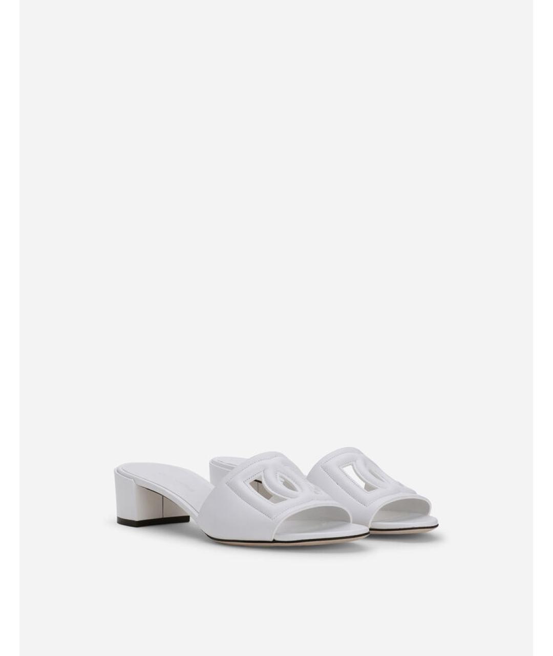 DOLCE&GABBANA Белые кожаные мюли, фото 2