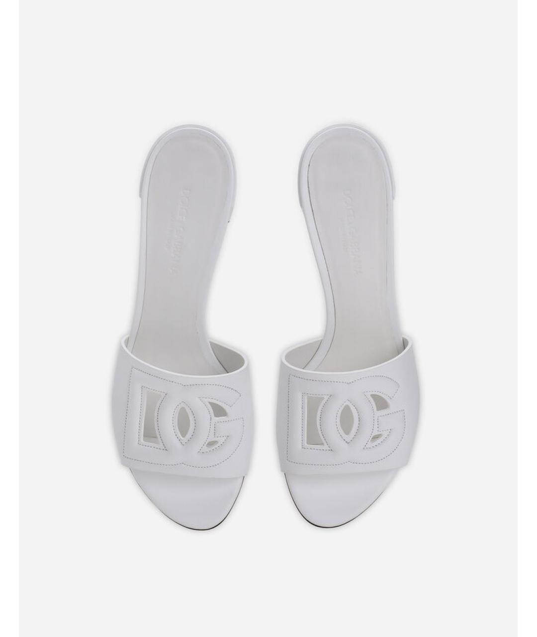 DOLCE&GABBANA Белые кожаные мюли, фото 4