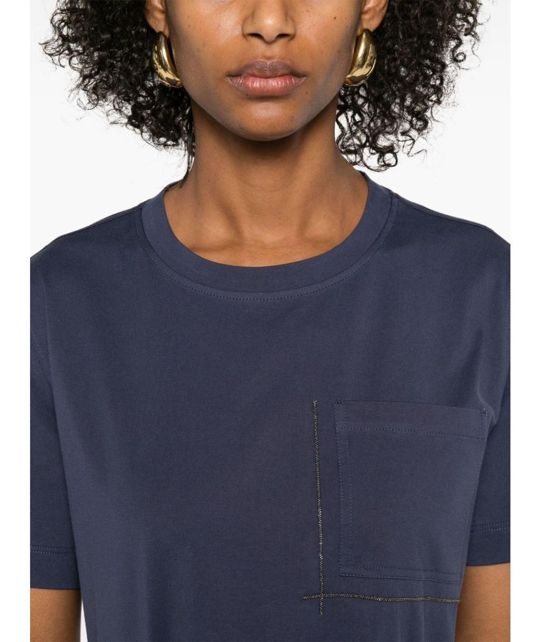 BRUNELLO CUCINELLI Синяя хлопковая футболка, фото 4