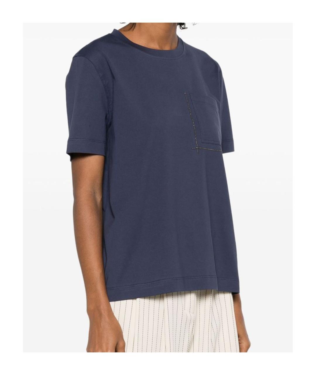 BRUNELLO CUCINELLI Синяя хлопковая футболка, фото 2