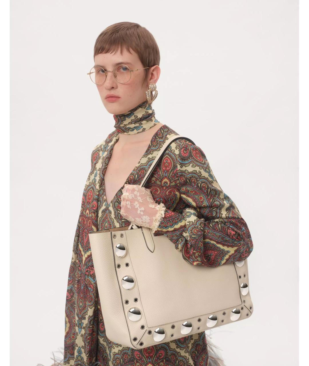 VALENTINO Белая кожаная сумка тоут, фото 7