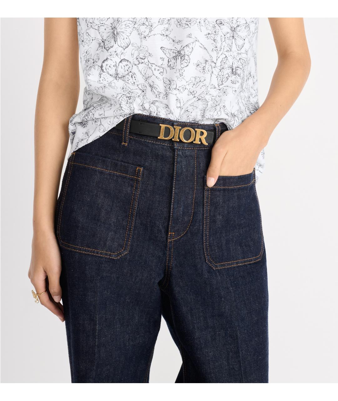 CHRISTIAN DIOR Черный кожаный ремень, фото 2