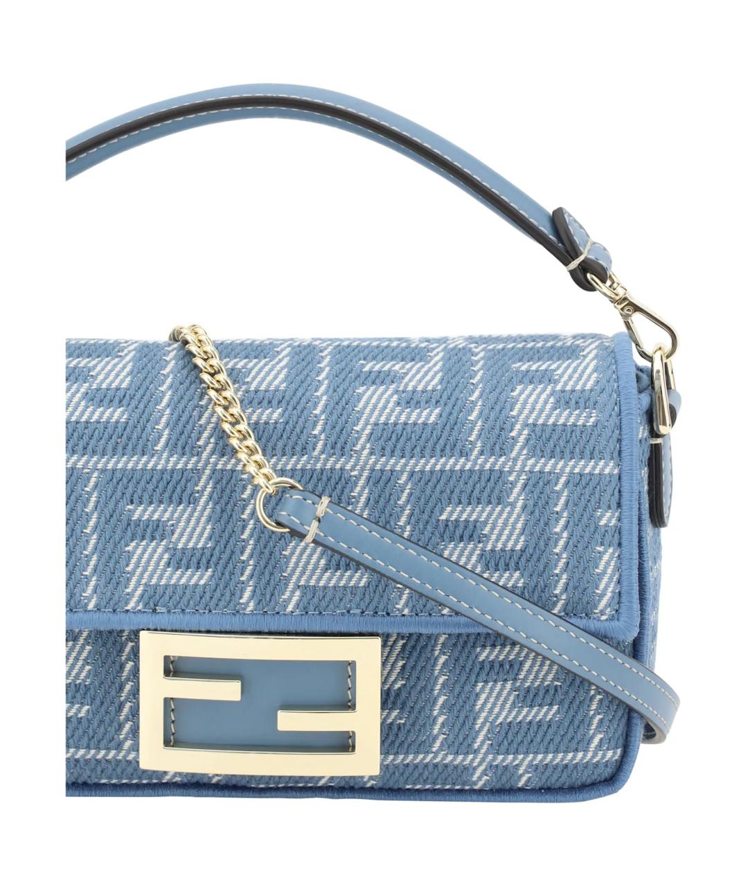 FENDI Голубая тканевая сумка с короткими ручками, фото 4