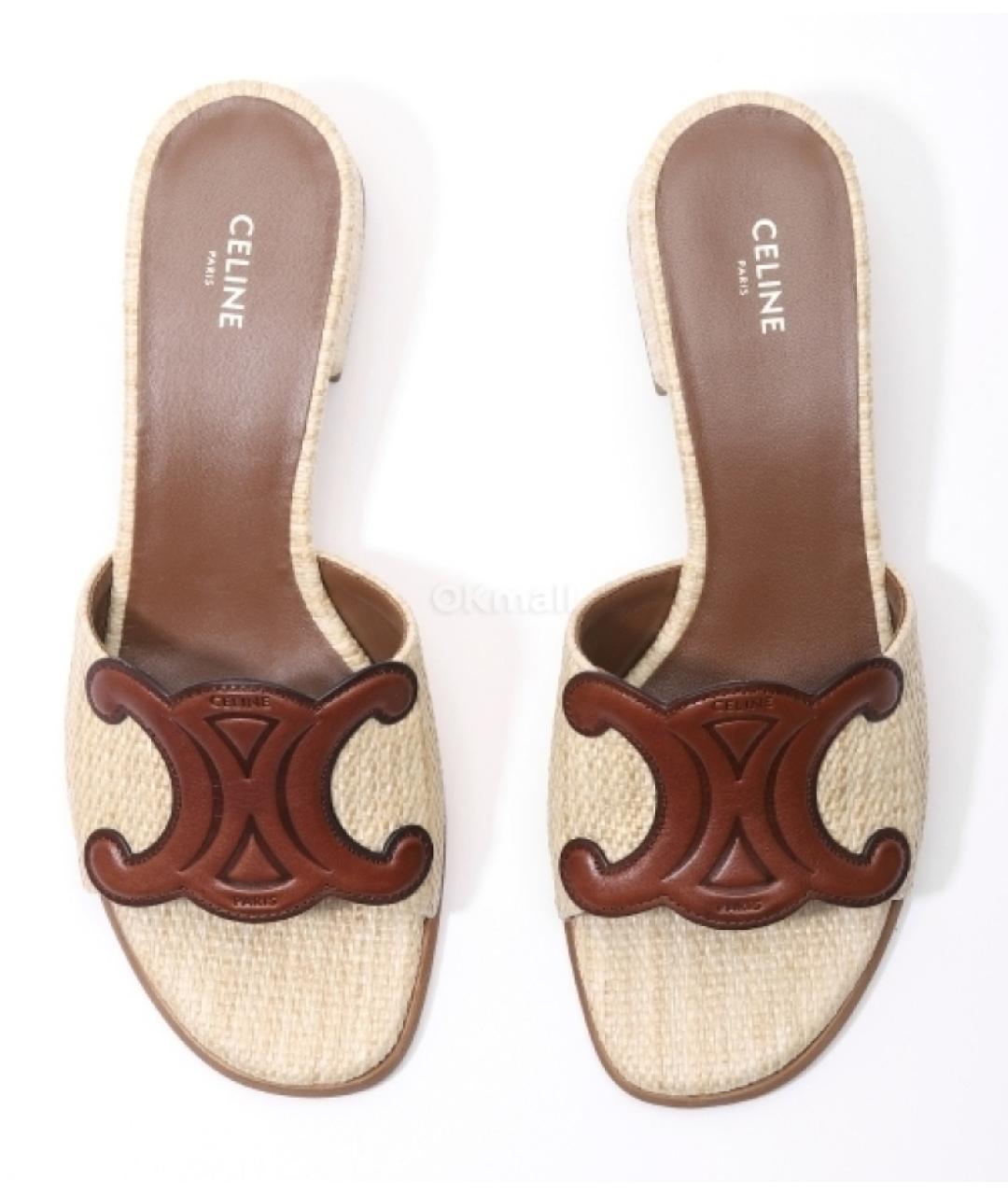 CELINE Бежевые текстильные мюли, фото 3