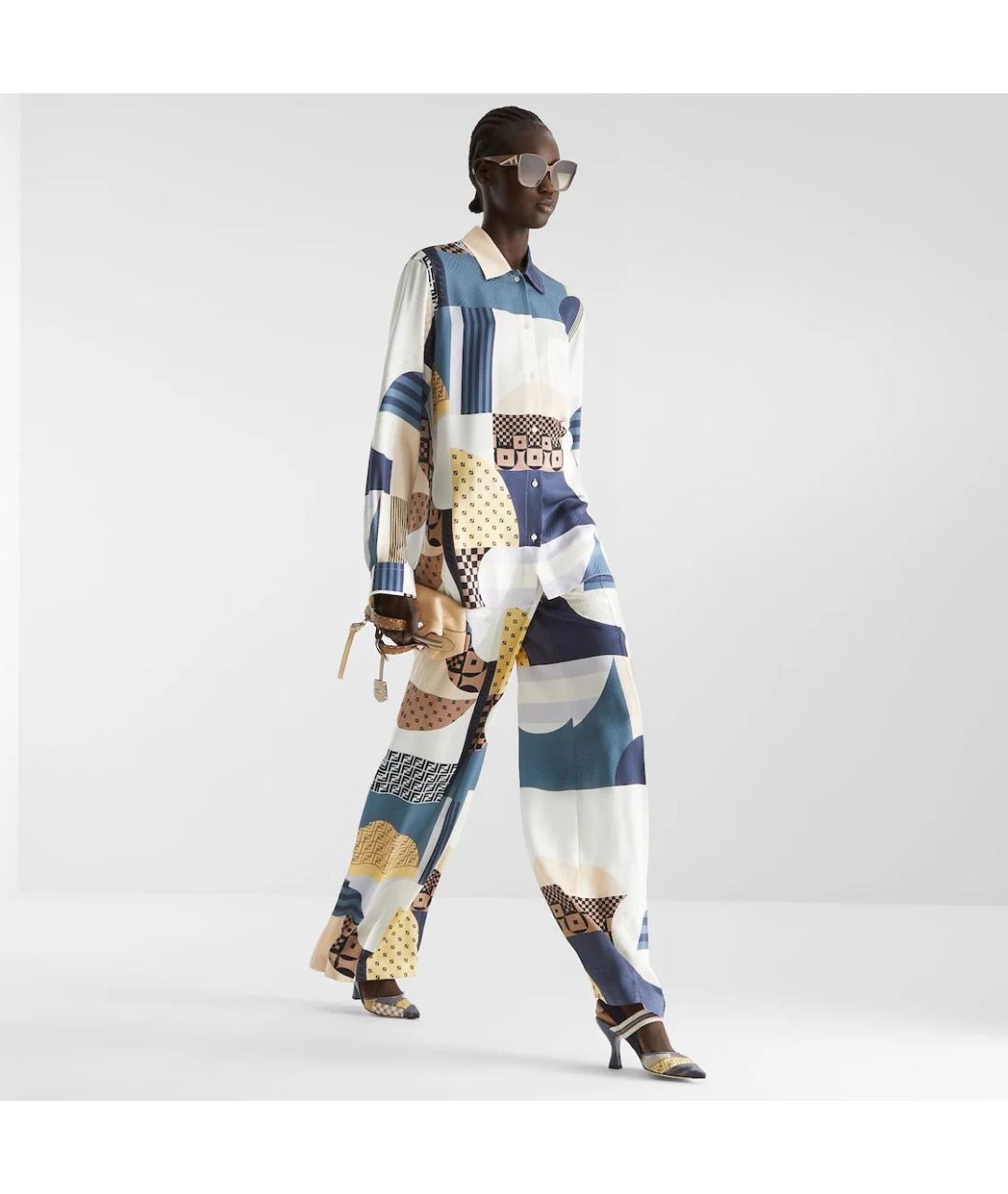 FENDI Мульти шелковые прямые брюки, фото 4