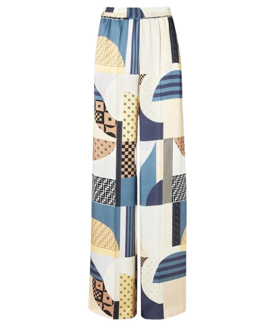 FENDI Мульти шелковые прямые брюки, фото 1