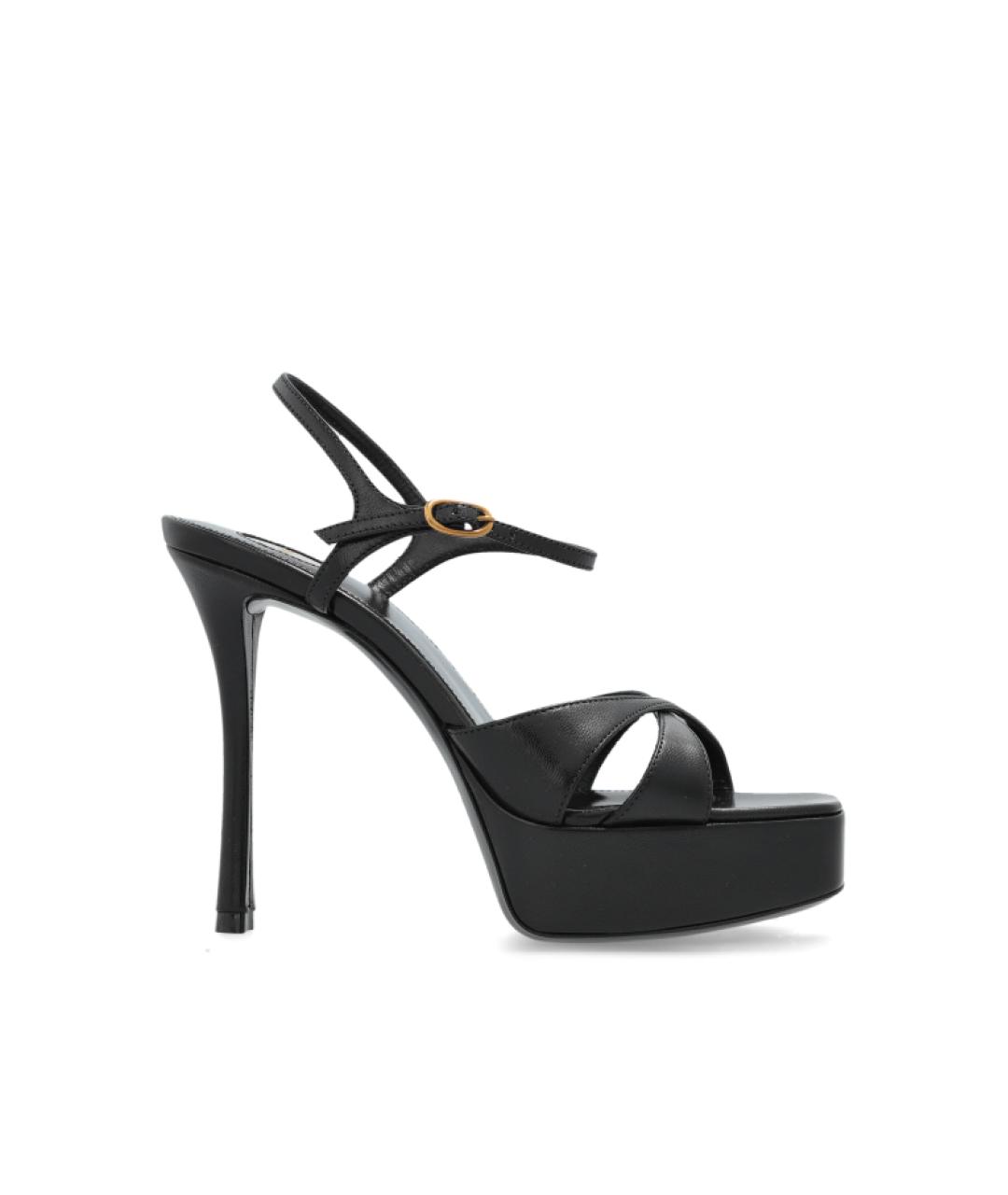 SAINT LAURENT Черные кожаные босоножки, фото 1