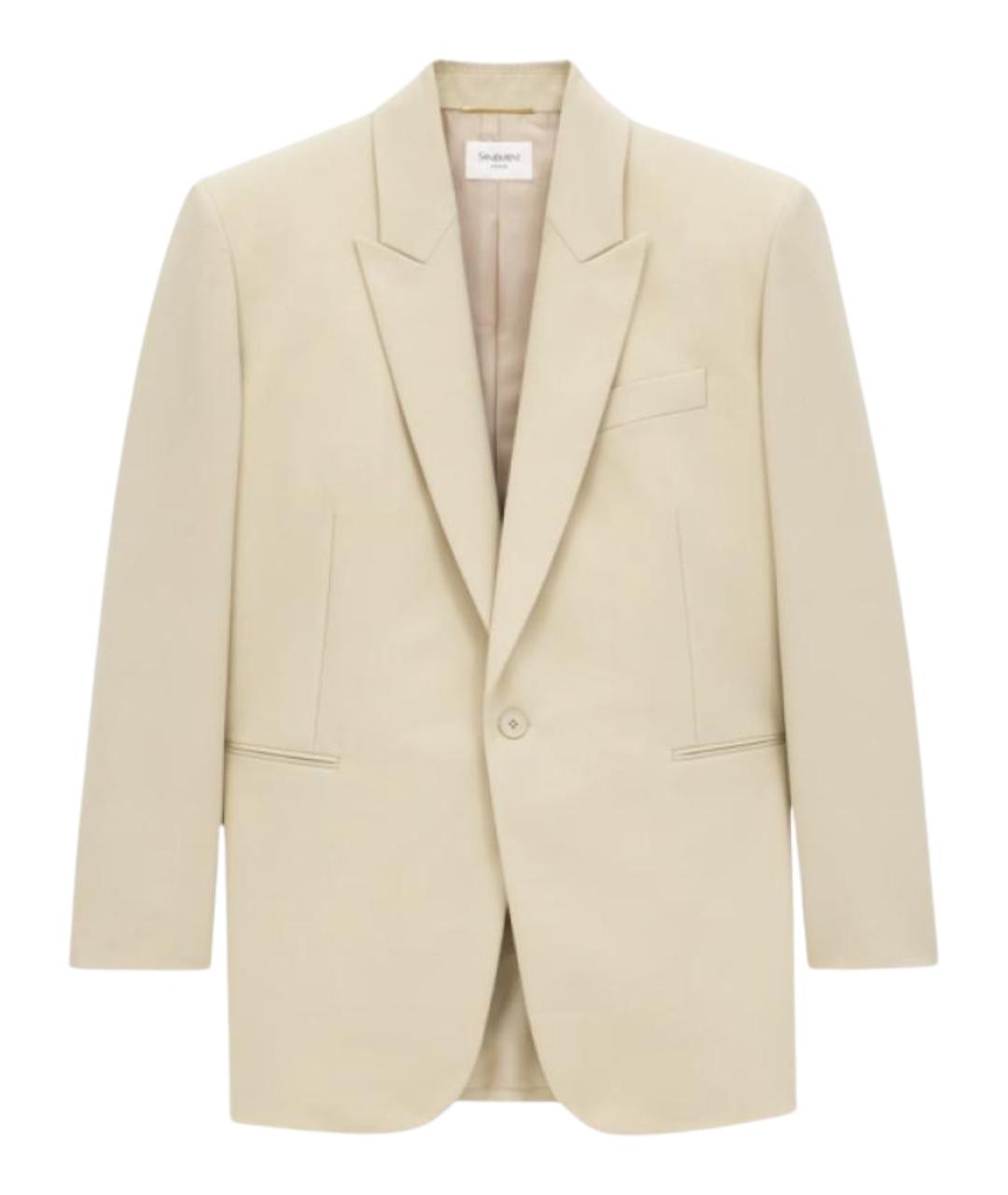 SAINT LAURENT Бежевый шерстяной жакет/пиджак, фото 1