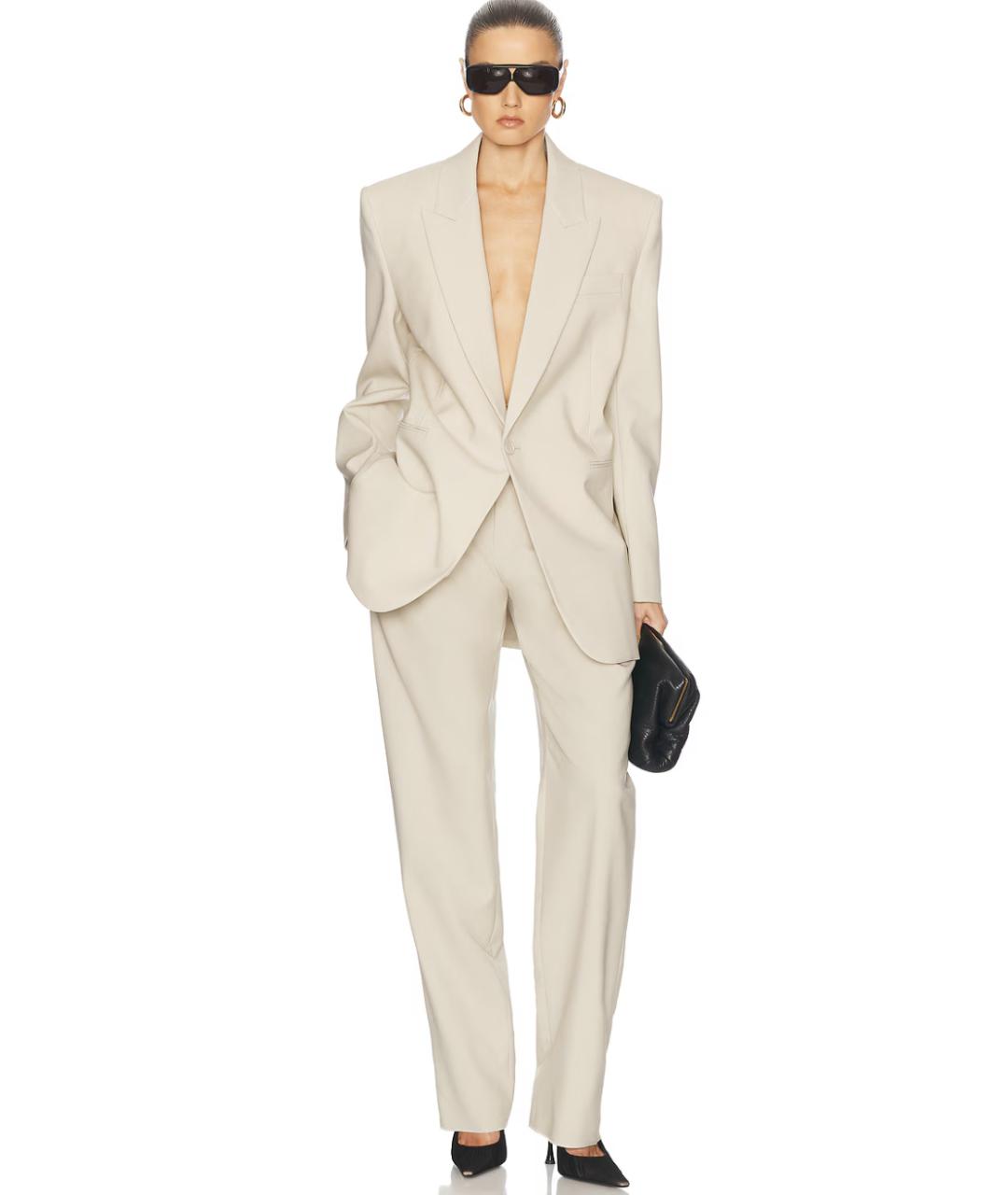 SAINT LAURENT Бежевые шерстяные прямые брюки, фото 4