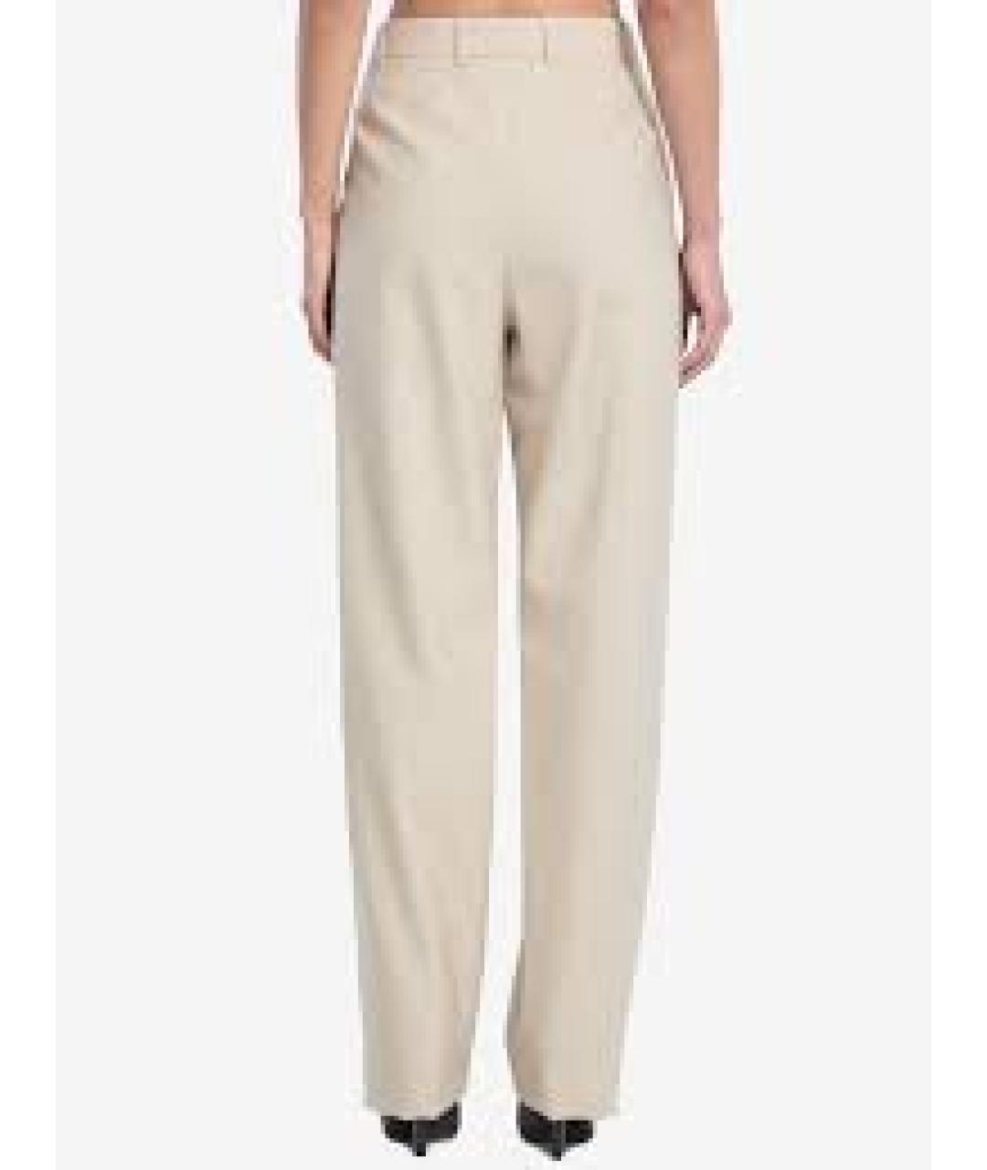 SAINT LAURENT Бежевые шерстяные прямые брюки, фото 3