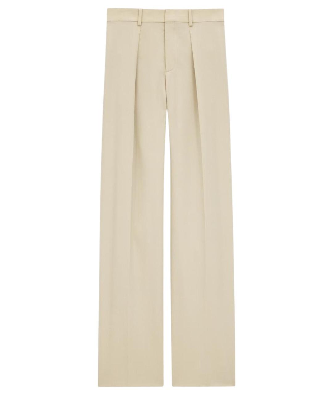 SAINT LAURENT Бежевые шерстяные прямые брюки, фото 1