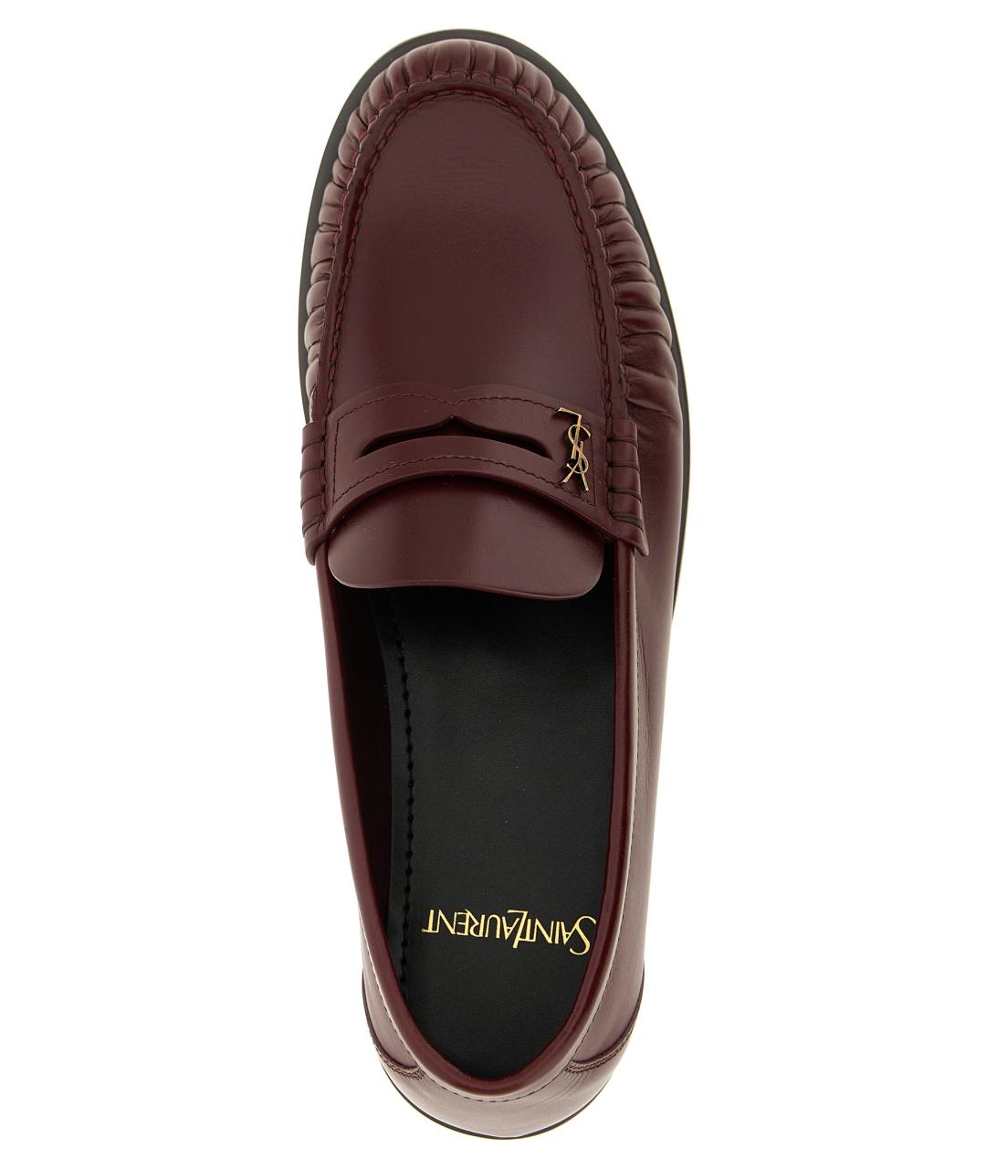 SAINT LAURENT Бордовые кожаные лоферы, фото 2