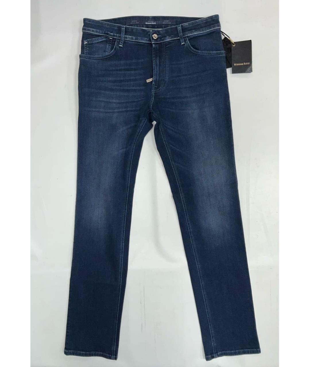 STEFANO RICCI Темно-синие хлопко-эластановые прямые джинсы, фото 8
