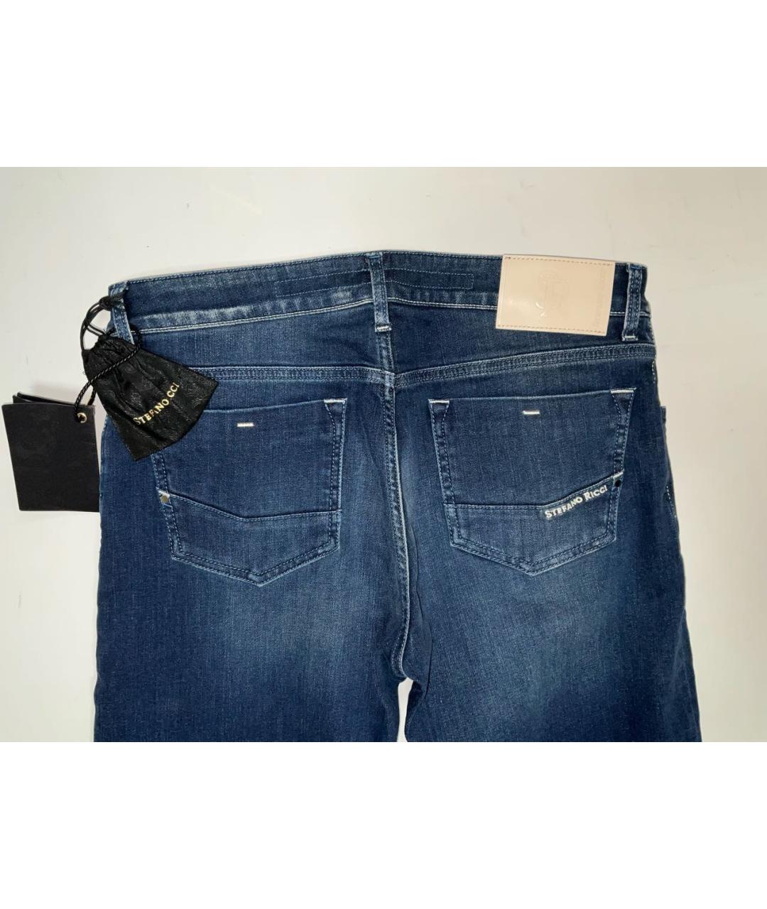 STEFANO RICCI Темно-синие хлопко-эластановые прямые джинсы, фото 6