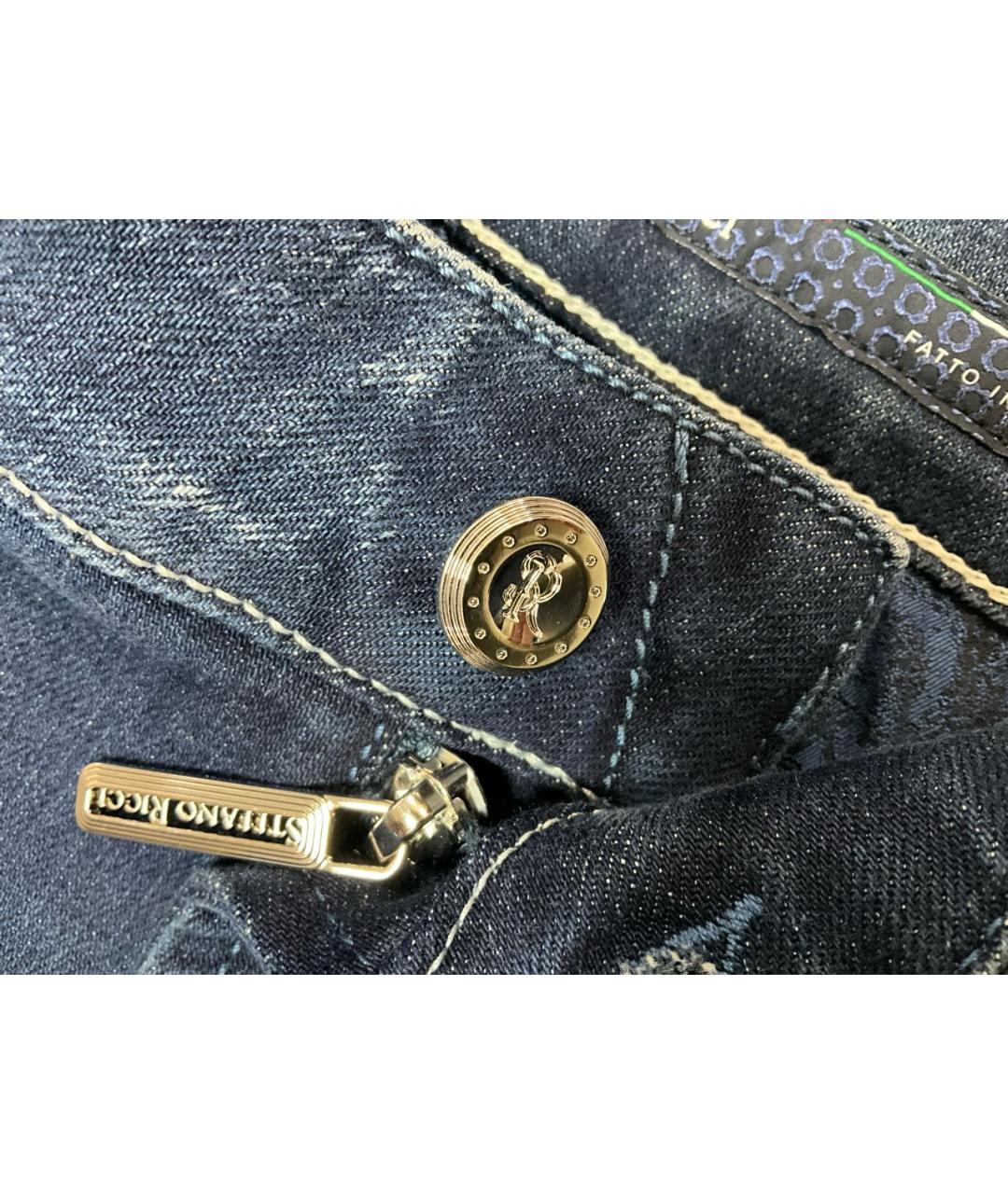 STEFANO RICCI Темно-синие хлопко-эластановые прямые джинсы, фото 3