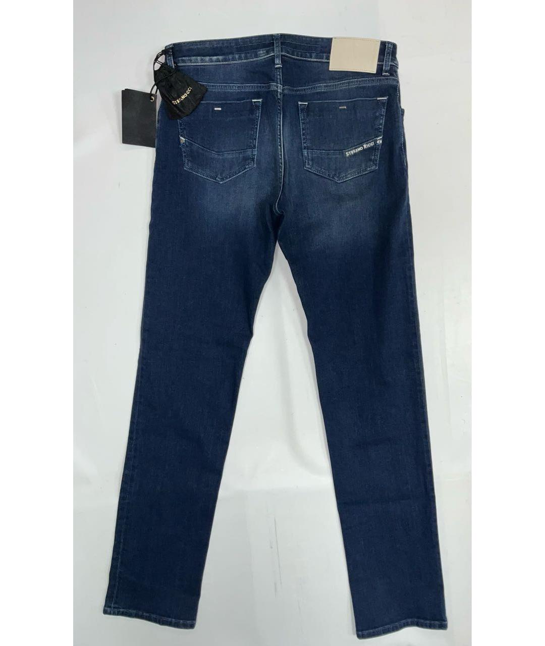 STEFANO RICCI Темно-синие хлопко-эластановые прямые джинсы, фото 7