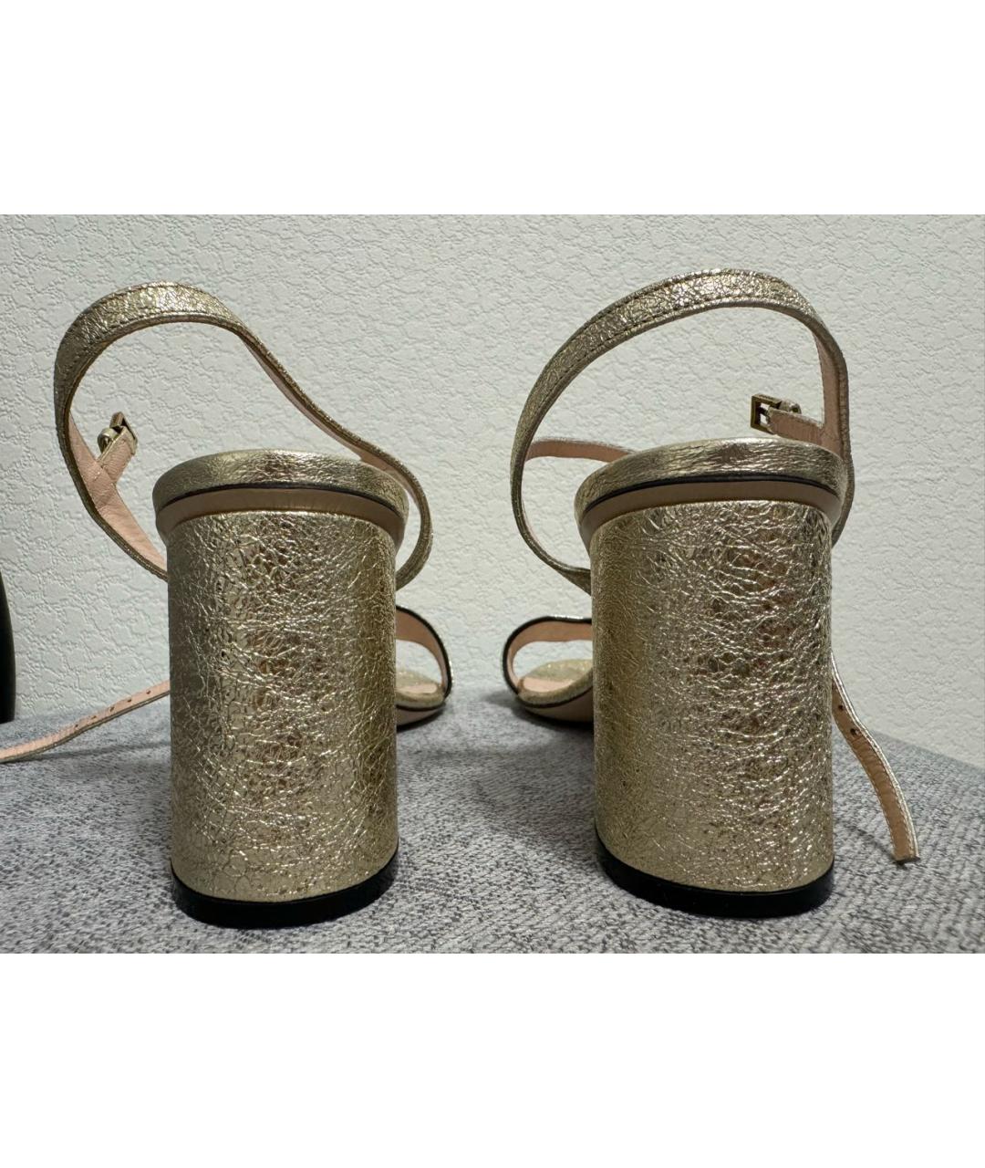 GUCCI Золотые кожаные босоножки, фото 6