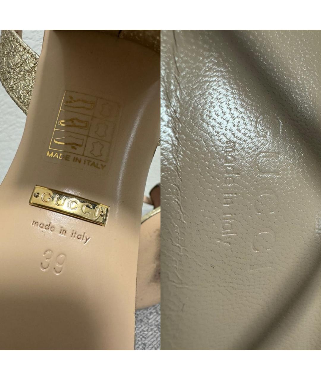 GUCCI Золотые кожаные босоножки, фото 5