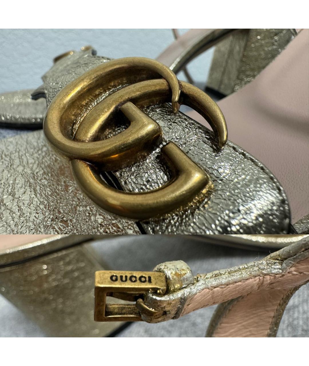 GUCCI Золотые кожаные босоножки, фото 4