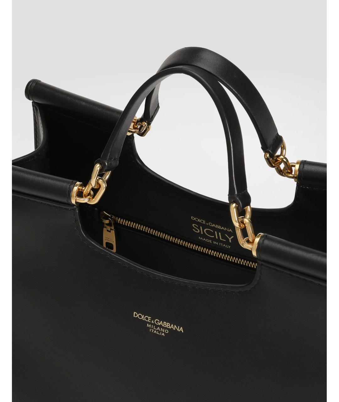 DOLCE&GABBANA Черная кожаная сумка тоут, фото 6