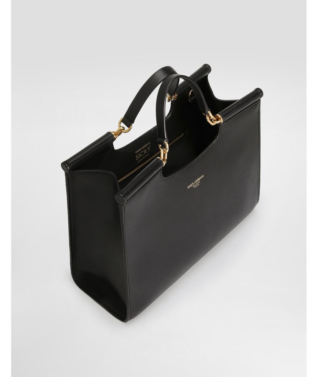 DOLCE&GABBANA Черная кожаная сумка тоут, фото 5