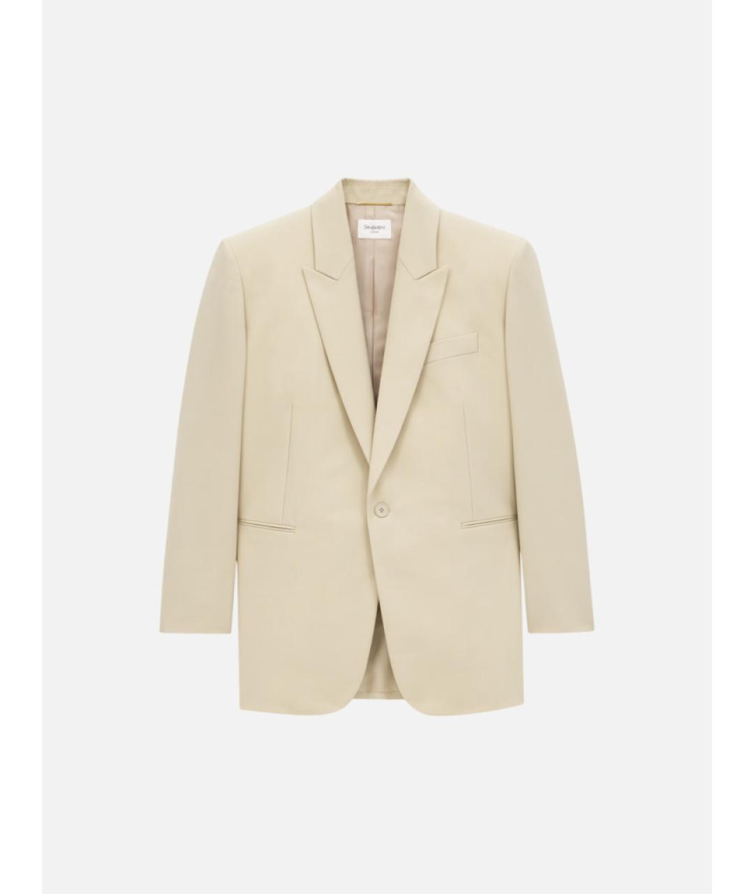 SAINT LAURENT Бежевый шерстяной жакет/пиджак, фото 4