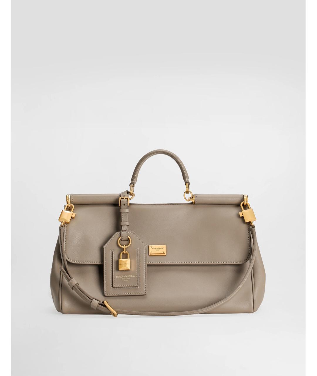 DOLCE&GABBANA Бежевая кожаная сумка с короткими ручками, фото 7