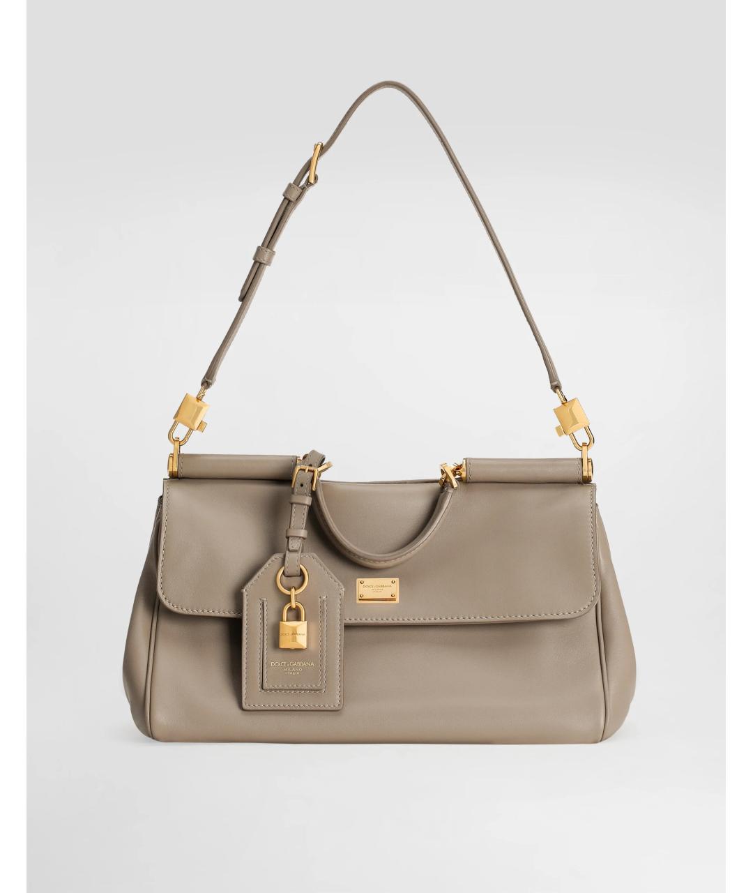 DOLCE&GABBANA Бежевая кожаная сумка с короткими ручками, фото 2