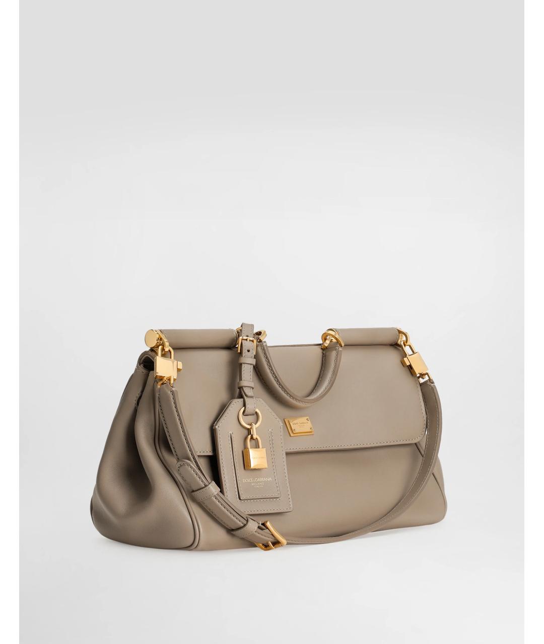 DOLCE&GABBANA Бежевая кожаная сумка с короткими ручками, фото 3