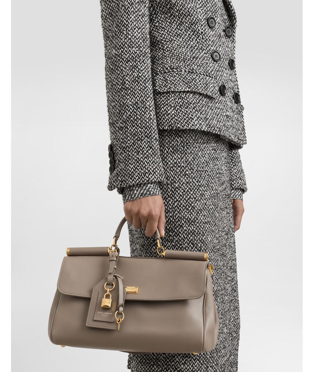 DOLCE&GABBANA Бежевая кожаная сумка с короткими ручками, фото 6