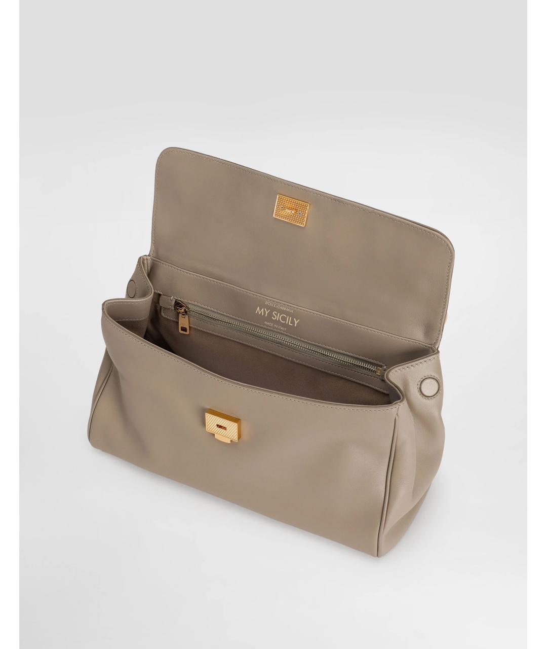 DOLCE&GABBANA Бежевая кожаная сумка с короткими ручками, фото 5