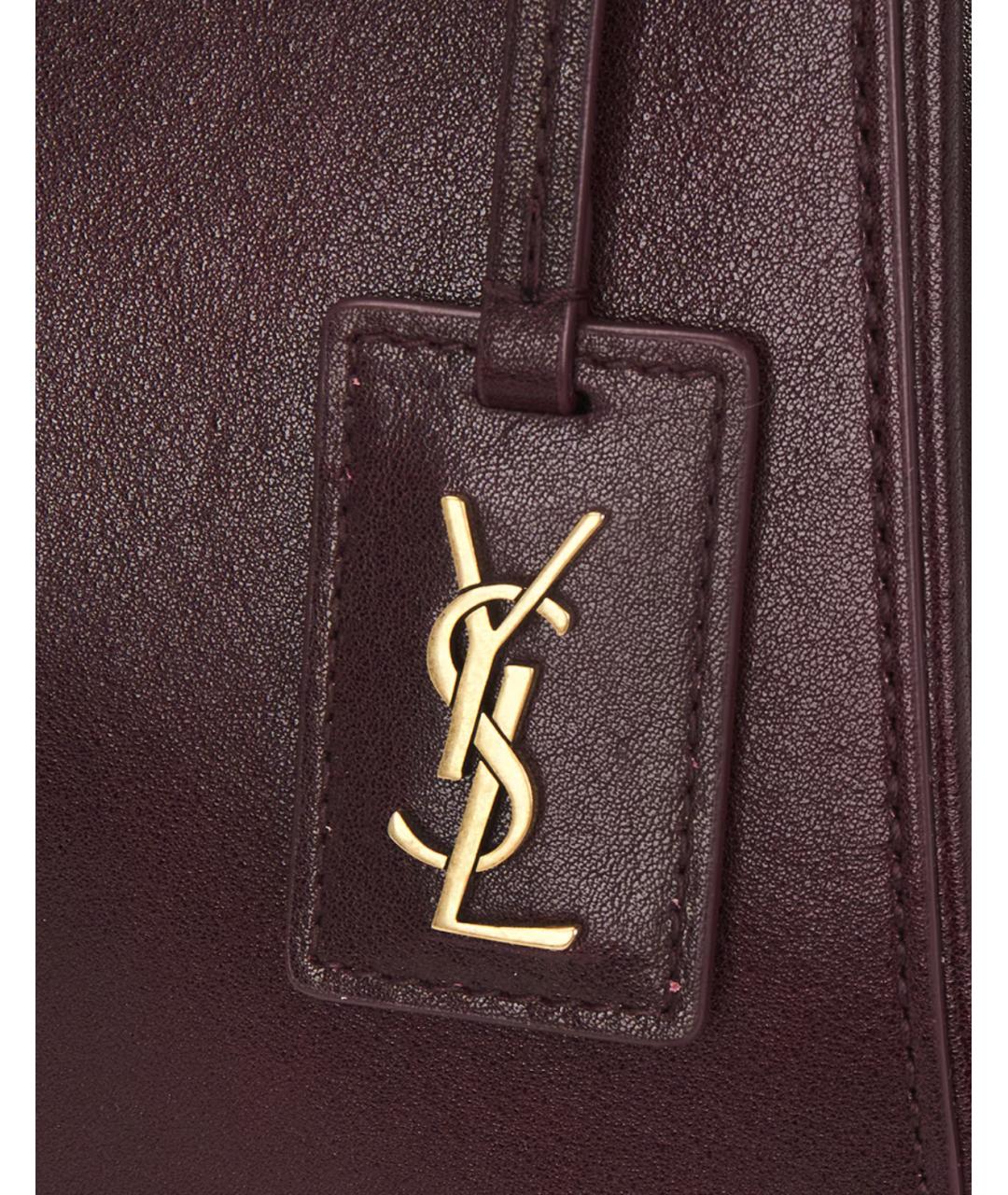 SAINT LAURENT Бордовая кожаная сумка тоут, фото 7