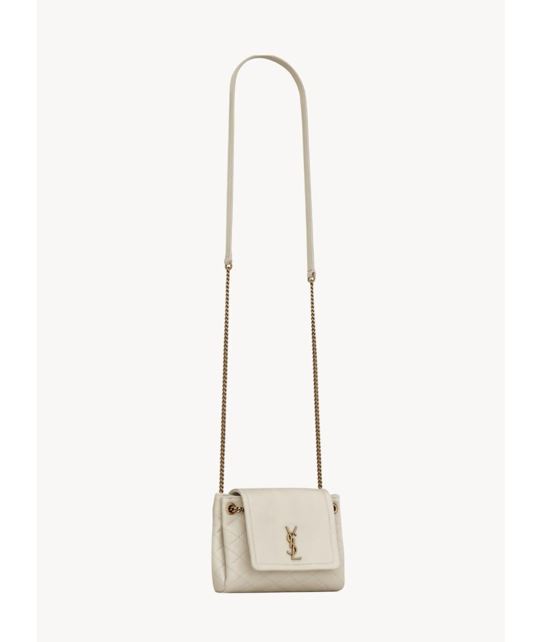 SAINT LAURENT Бежевая кожаная сумка через плечо, фото 5
