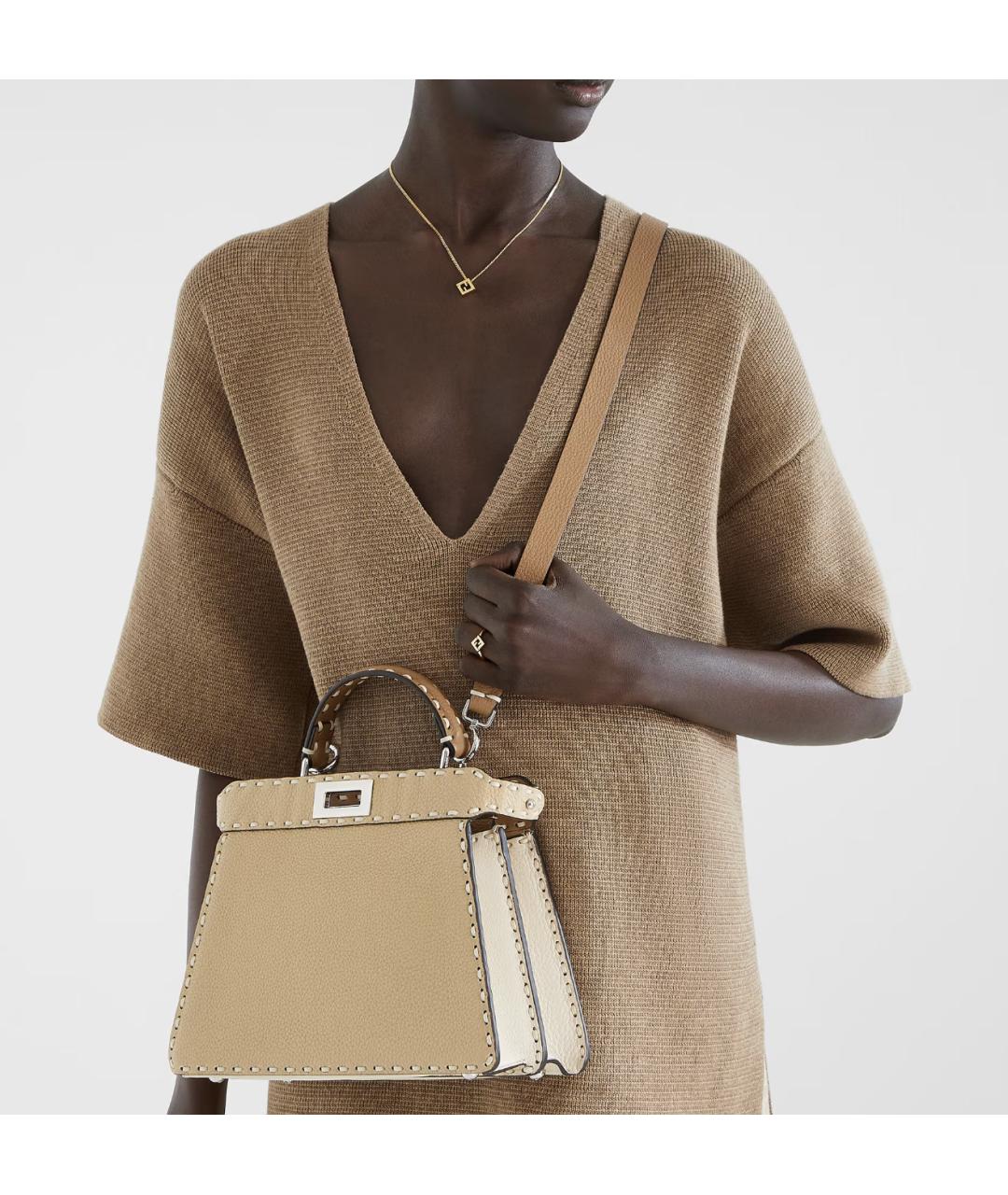 FENDI Бежевая кожаная сумка тоут, фото 2