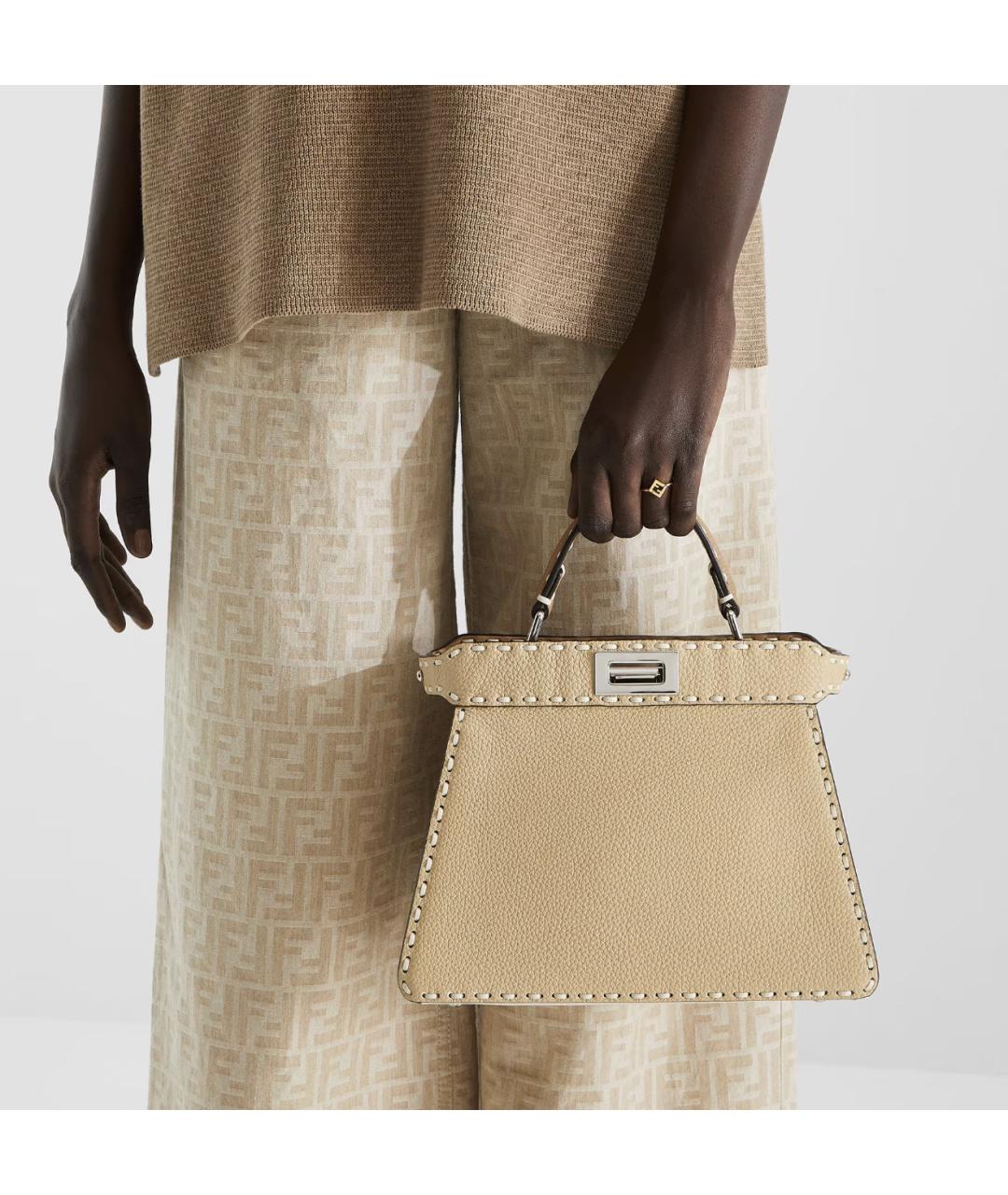 FENDI Бежевая кожаная сумка тоут, фото 6