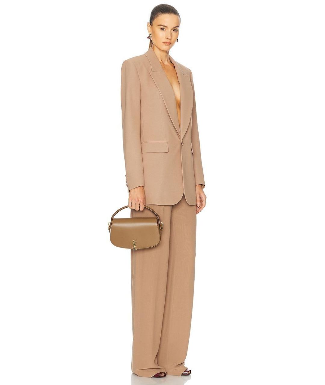 SAINT LAURENT Коричневая кожаная сумка с короткими ручками, фото 4