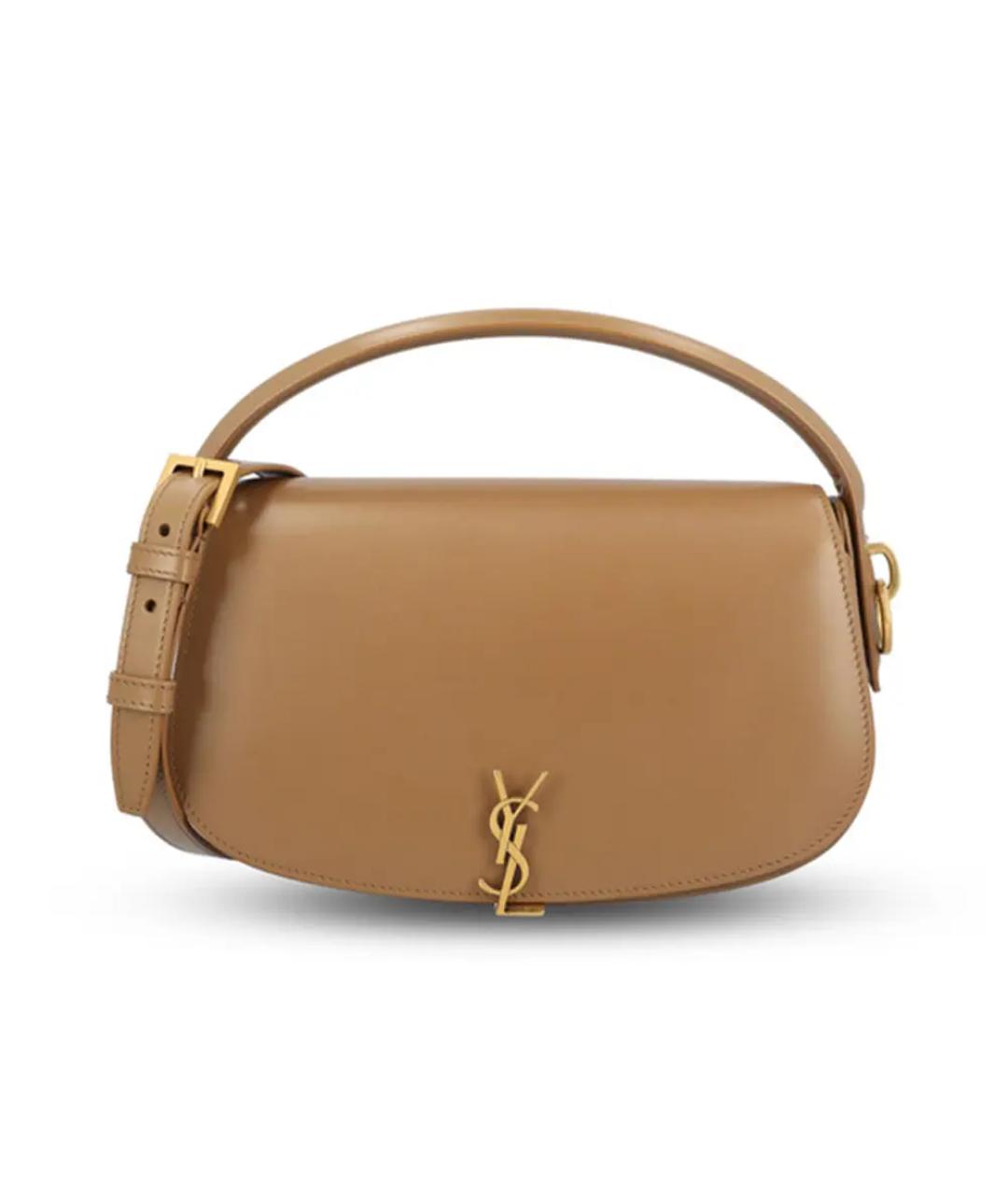 SAINT LAURENT Коричневая кожаная сумка с короткими ручками, фото 1