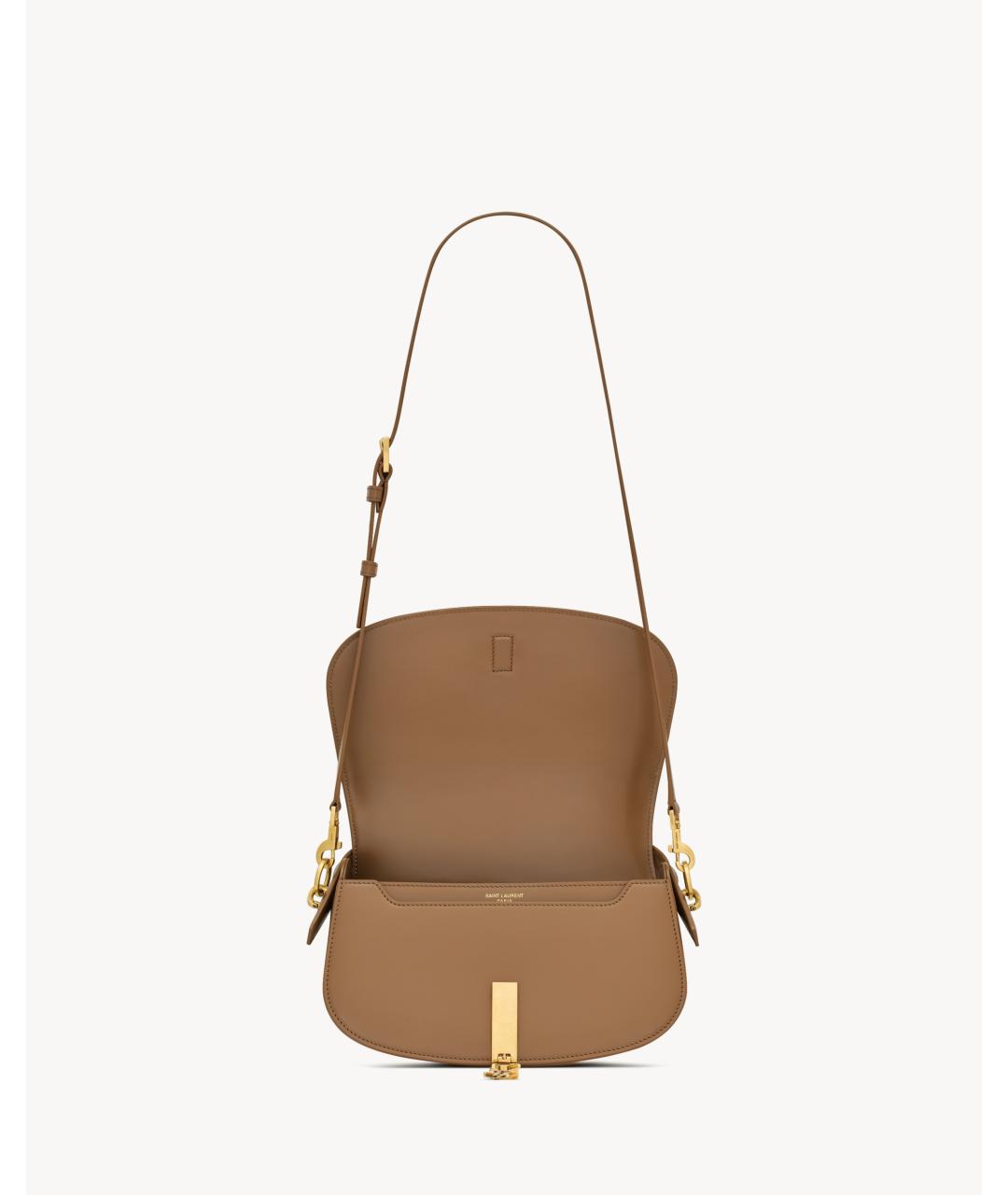 SAINT LAURENT Коричневая кожаная сумка с короткими ручками, фото 3
