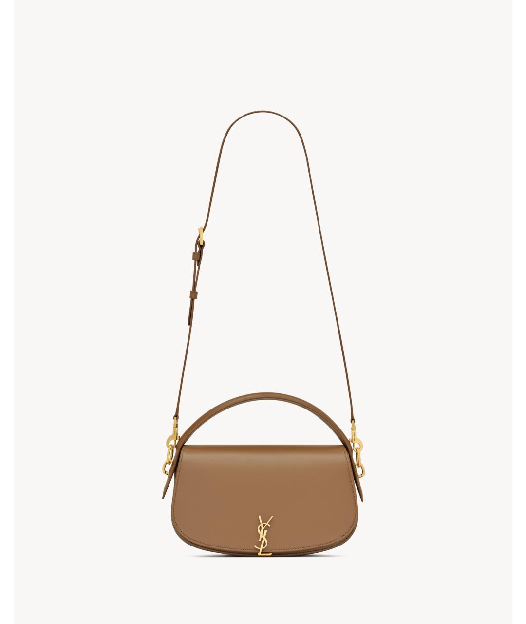 SAINT LAURENT Коричневая кожаная сумка с короткими ручками, фото 2