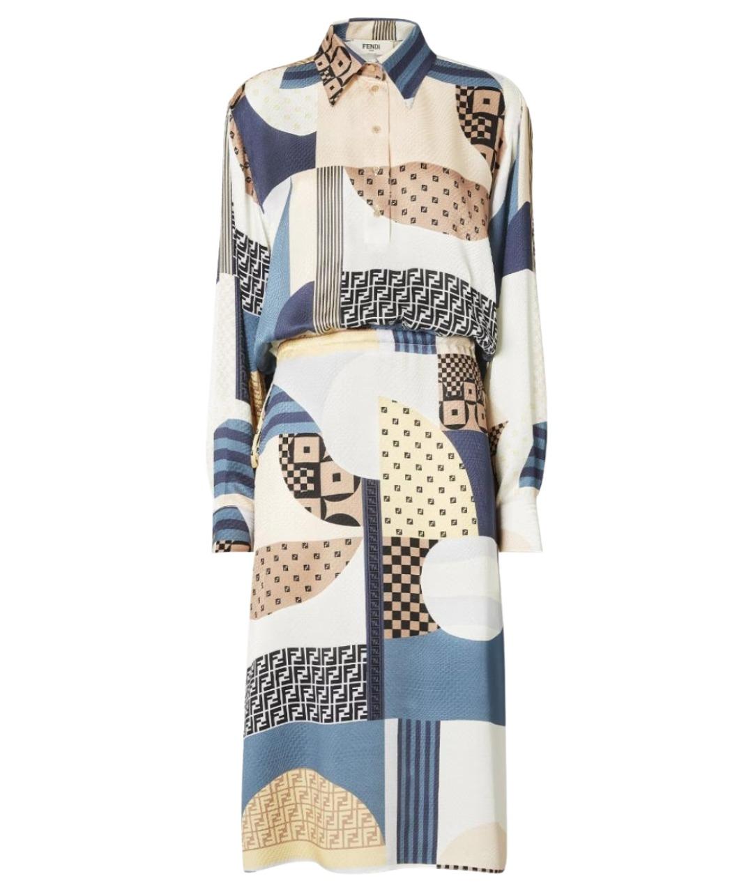 FENDI Мульти шелковое повседневное платье, фото 1